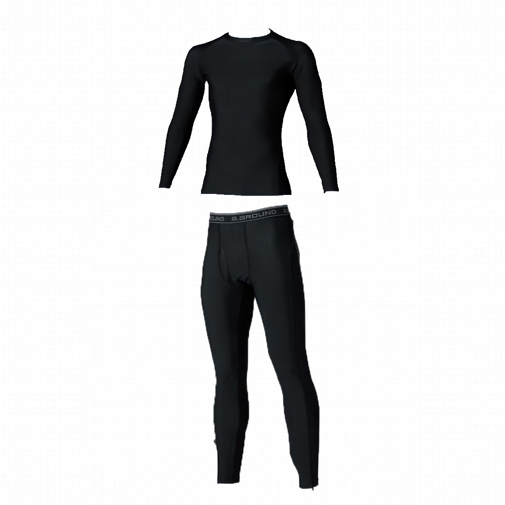 G.GROUND 5.6oz 接触冷感コンプレッションウェア上下セットアップ(メンズ) S～3L (上下ブラック)