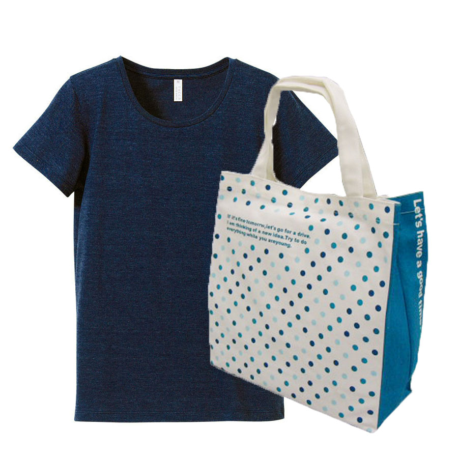 ヴィンテージへザーネイビー+バッグ(水玉)