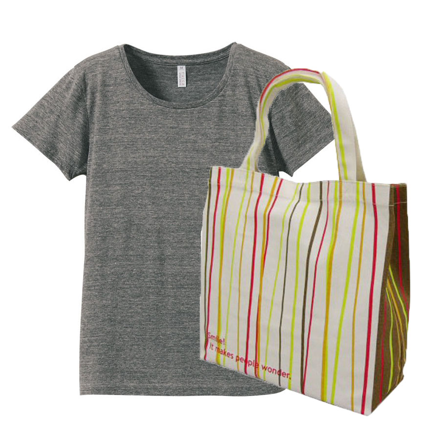 ヴィンテージTシャツ+トートバッグ(スマイル)・コーデ 4.4oz XS～XLサイズ (ヴィンテージへザー+バッグ(スマイル))