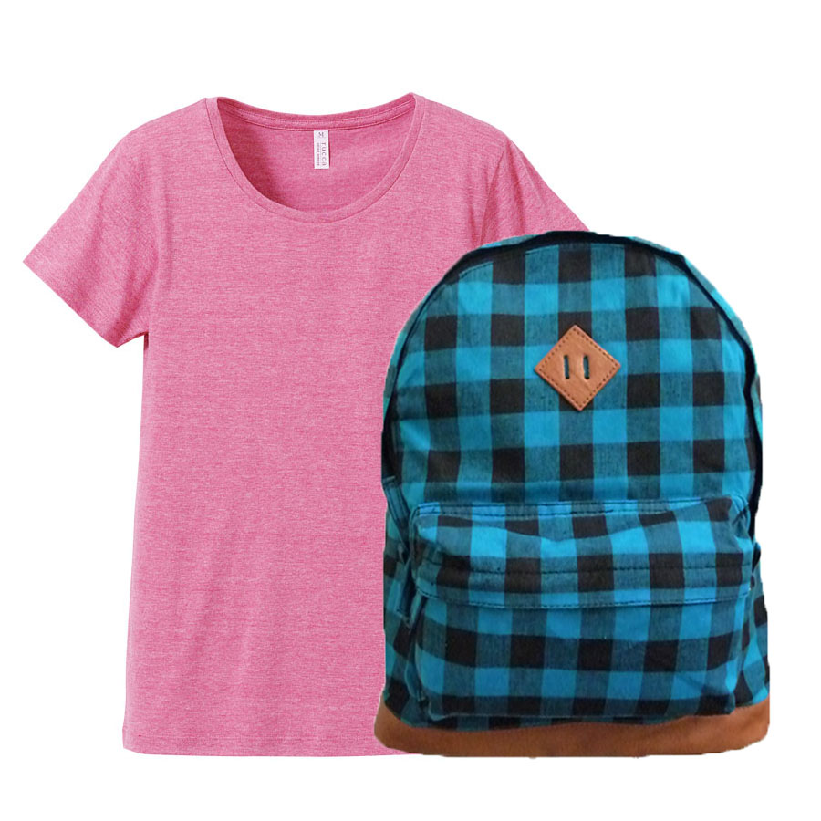 ヴィンテージへザーピンク(Tシャツ)+ブルー(バッグ)