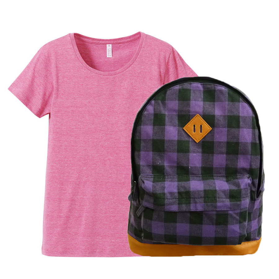 ヴィンテージへザーピンク(Tシャツ)+パープル(バッグ)