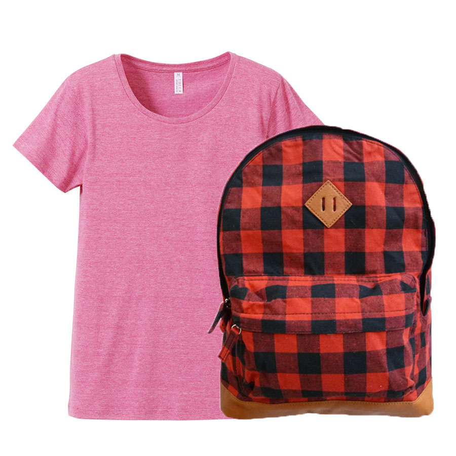 ヴィンテージへザーピンク(Tシャツ)+アカ(バッグ)