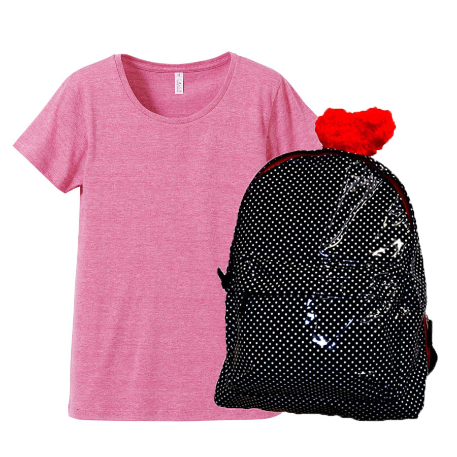 ヴィンテージへザーピンク(Tシャツ)+クロ(バッグ)