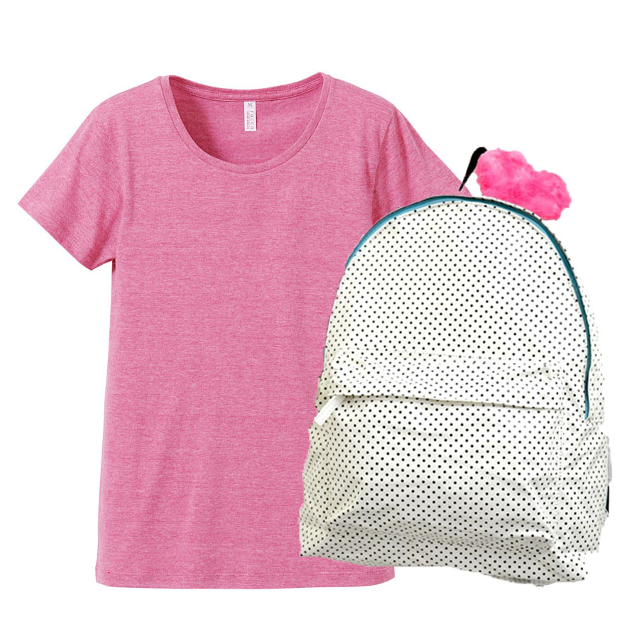 ヴィンテージへザーピンク(Tシャツ)+シロ(バッグ)