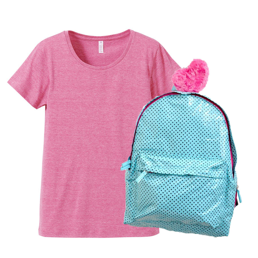 ヴィンテージへザーピンク(Tシャツ)+サックス(バッグ)