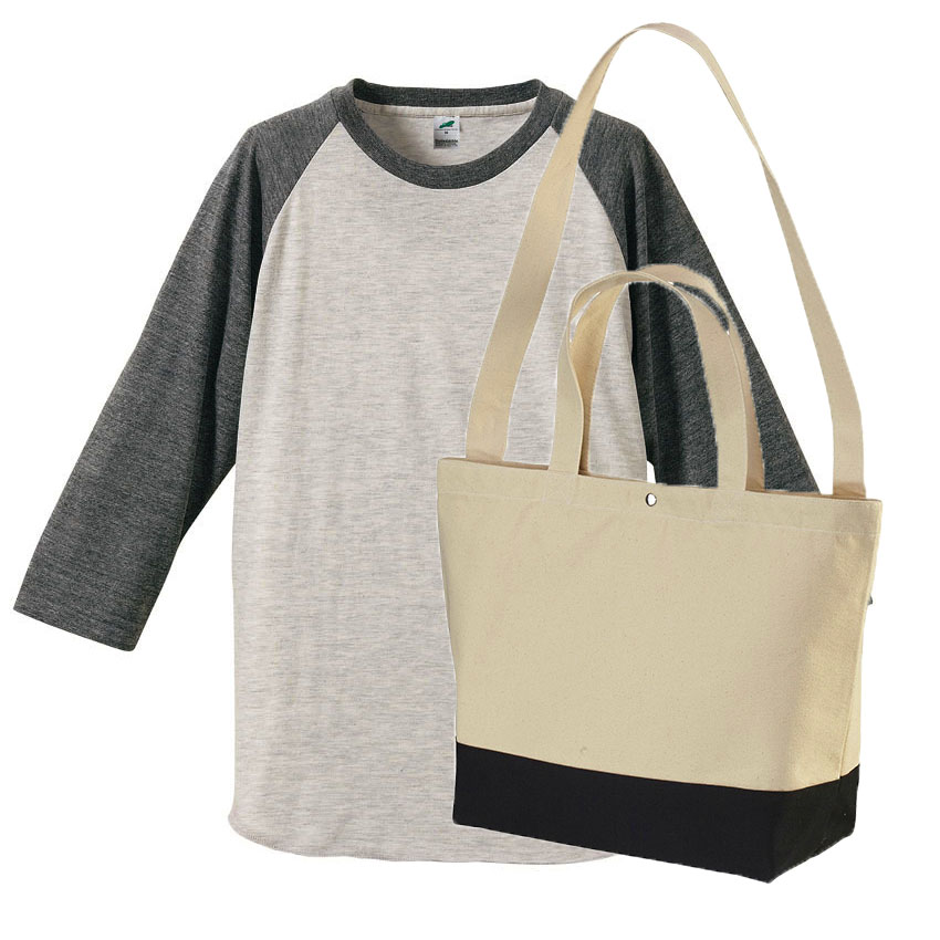 オートミール・V.へザー(七分袖)+ナチュラル・ネイビー(バッグ)