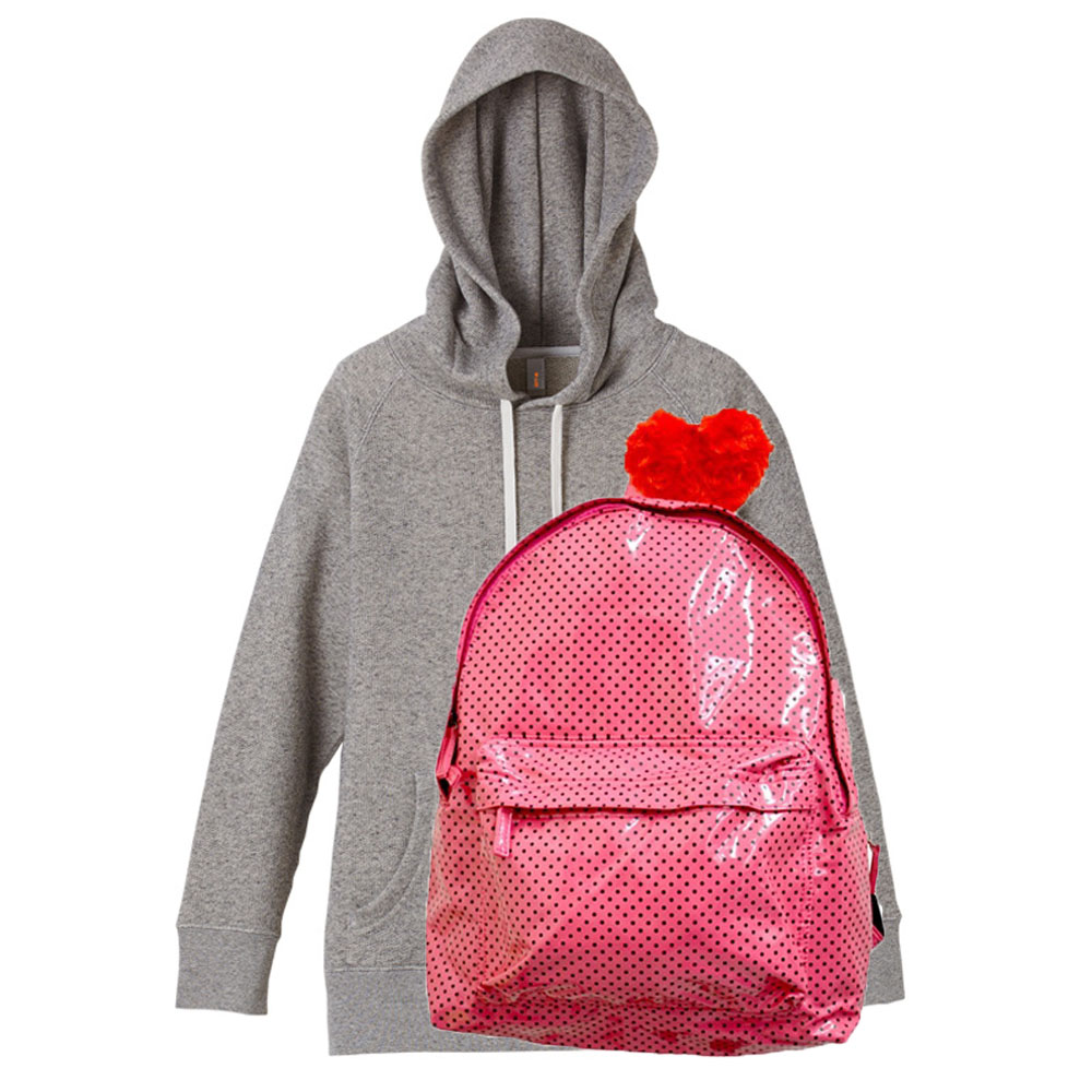 rucca 8.4oz プルオーバーパーカー+ドット柄エナメルデイバッグ(ピンク) ガールズ (ヴィンテージへザー)