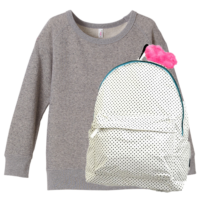 rucca 8.4oz クルーネックスウェット+ドット柄エナメルデイバッグ(白) ガールズ (ヴィンテージへザー)