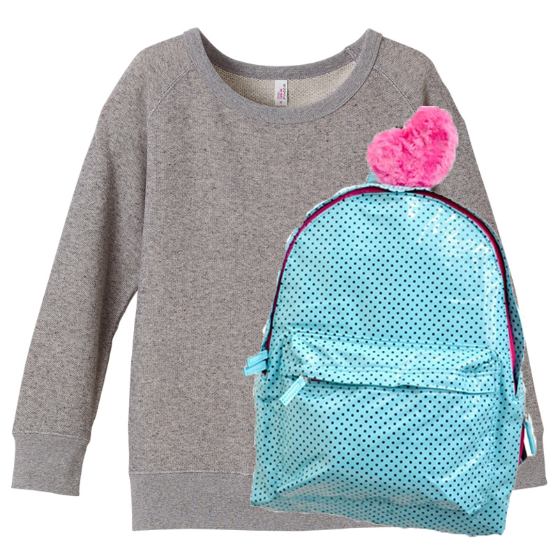 rucca 8.4oz クルーネックスウェット+ドット柄エナメルデイバッグ(サックス) ガールズ (ヴィンテージへザー)