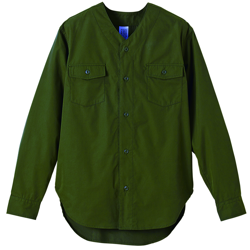 C.A.B.CLOTHING ノーカラー ファティーグ長袖シャツ M～LL(XL)サイズ (OD(オリーブドラブ))