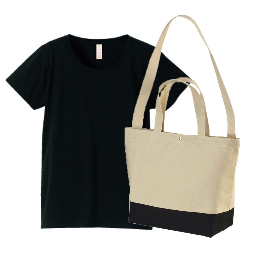 ブラック(Tシャツ)+ナチュラル・ネイビー(バッグ)