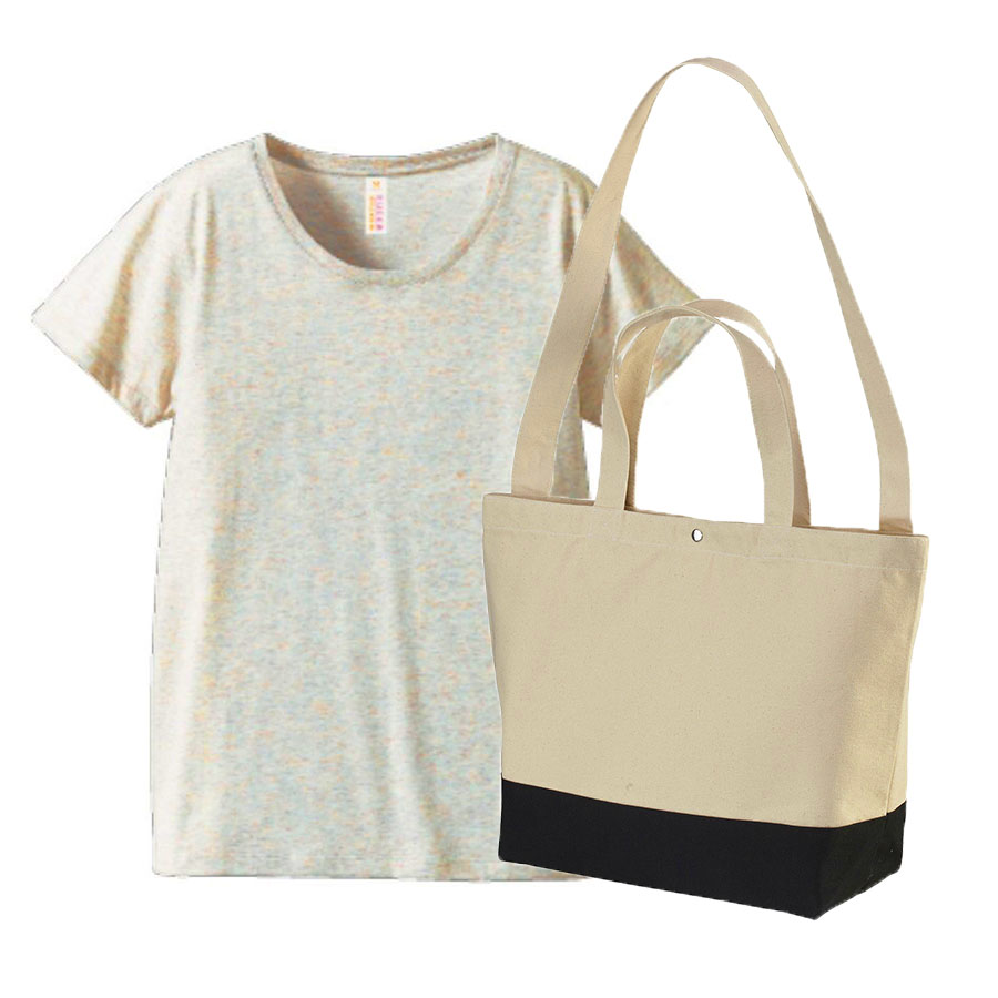 オーロラへザー(Tシャツ)+ナチュラル・ネイビー(バッグ)