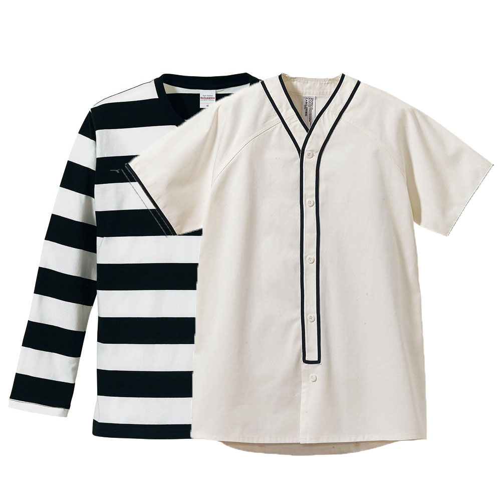 半袖 長袖 重ね着コーデ ベースボールシャツ ボーダー長袖tシャツ M Lサイズ 白 紺 Outer 黒 白 Inner スポーツファッション通販 東京パワーステーションasap