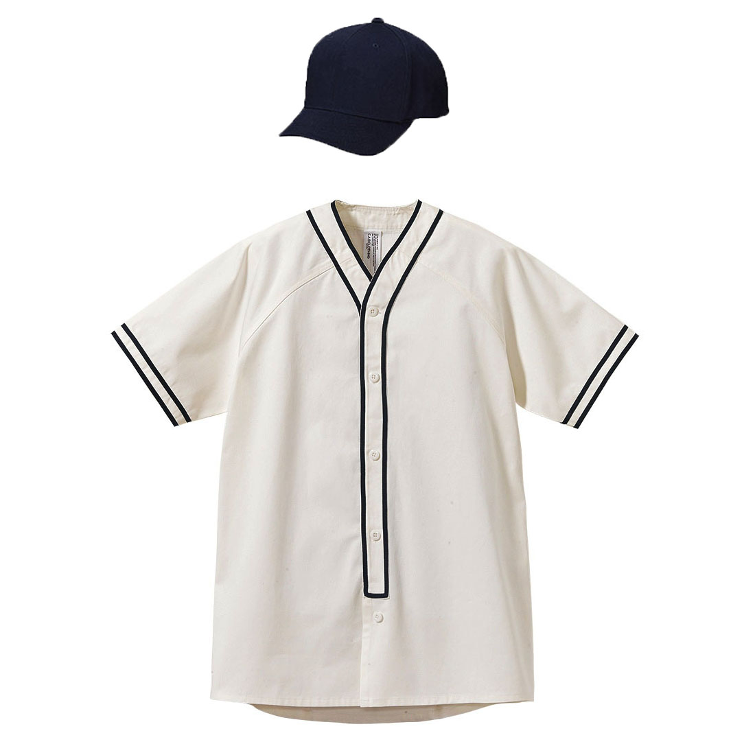 CAB Hip Hop ベースボールスタイルコーデ 半袖シャツ+メジャーキャップ M～XL (ホワイト・ネイビー+帽子(ネイビー・ホワイト))