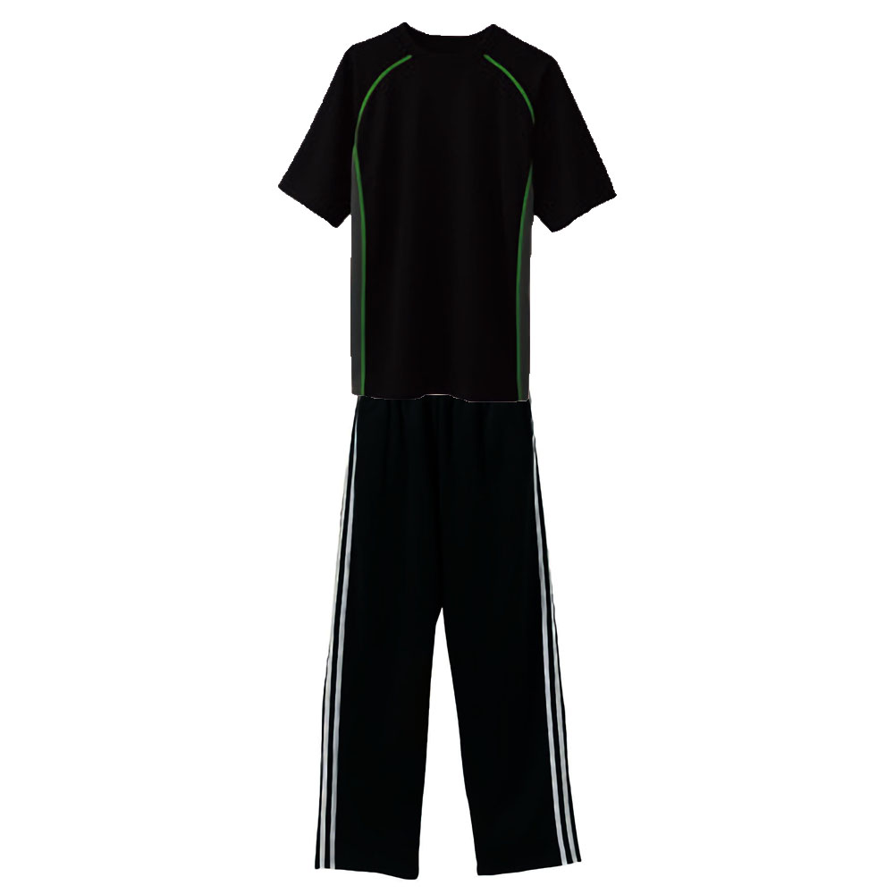 Absolute_GEAR 4.3oz 半袖ラグランスリーブTシャツ+ジャージロングパンツ (上ブラック+下ブラック・シルバー)