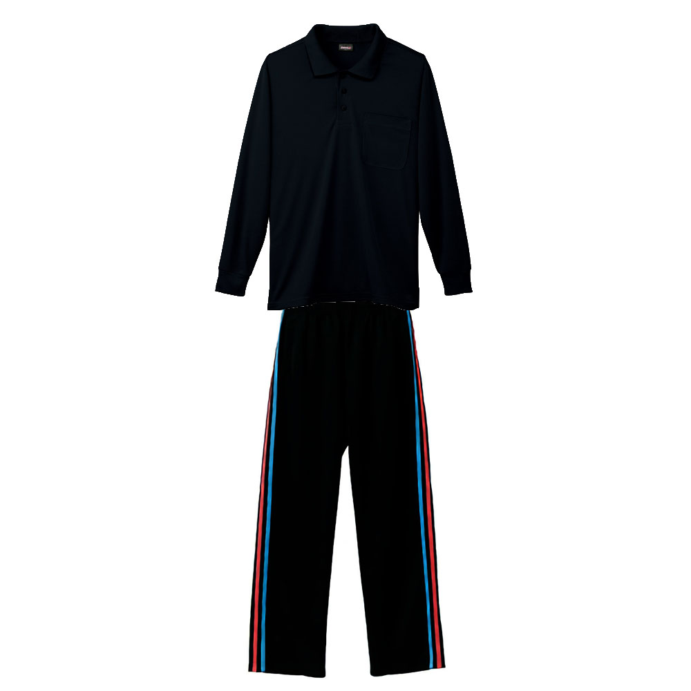 Dry+Deodorant 4.4oz 長袖ポロシャツ+ジャージパンツ上下学割セットアップ (上ブラック+下BLACK・Tブルー・Tピンク)