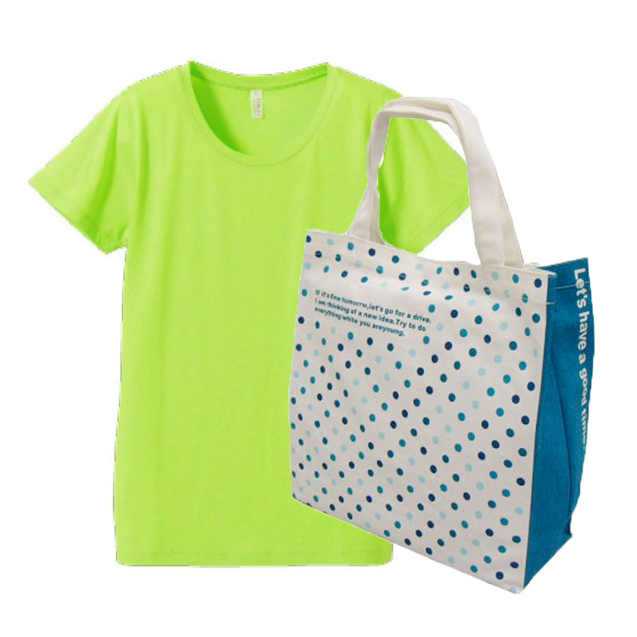 ライムグリーン+バッグ(水玉)