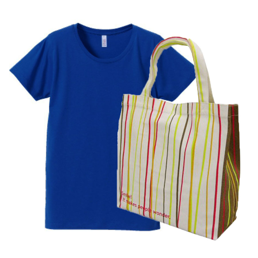 実感さらさらドライTシャツ 4.1oz +トートバッグ(スマイル)・コーデ レディース学割セット (ロイヤルブルー+バッグ(スマイル))