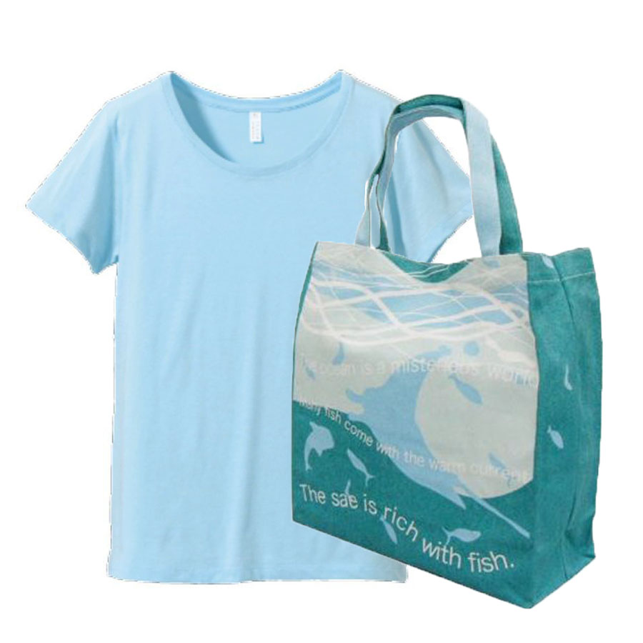 実感さらさらドライTシャツ 4.1oz +トートバッグ(アクアリウム)・コーデ レディース学割セット (ライトブルー+バッグ(アクアリウム))