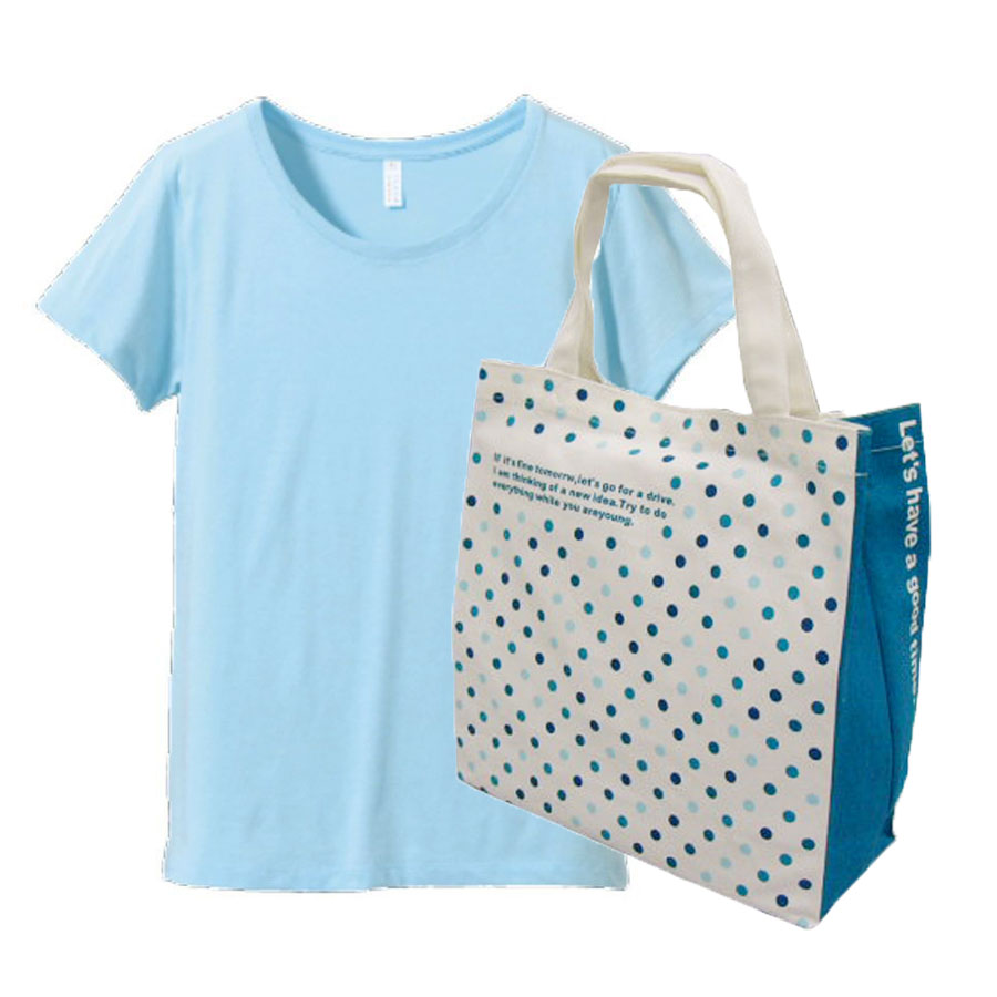 ライトブルー+バッグ(水玉)