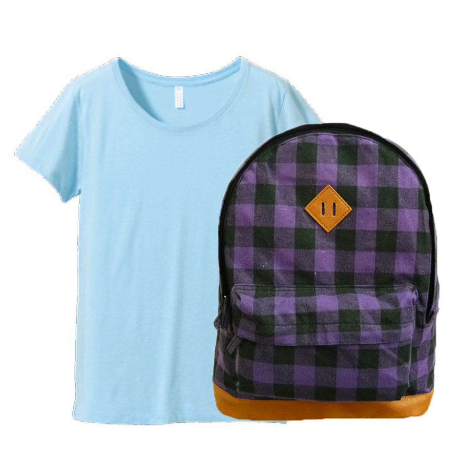 ライトブルー(Tシャツ)+パープル(バッグ)