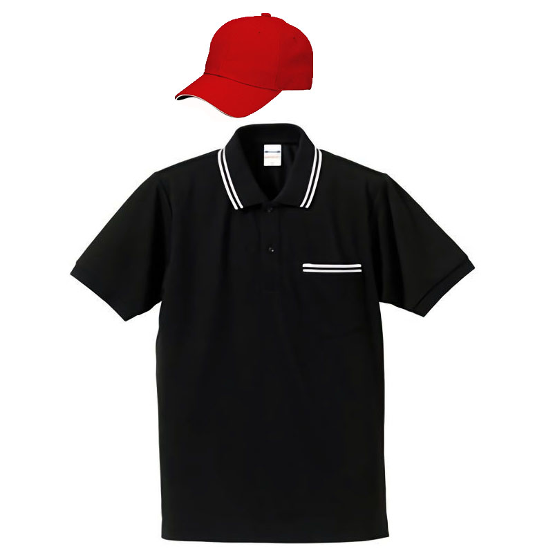 ブラック・ホワイト・ホワイト+帽子(レッド・ホワイト)