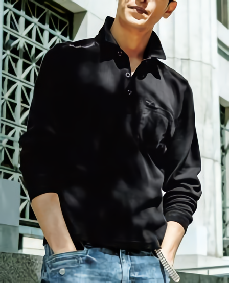 G.G. 6.2oz ヘビーウエイト長袖ポロシャツ(胸ファスナーポケット) MAN