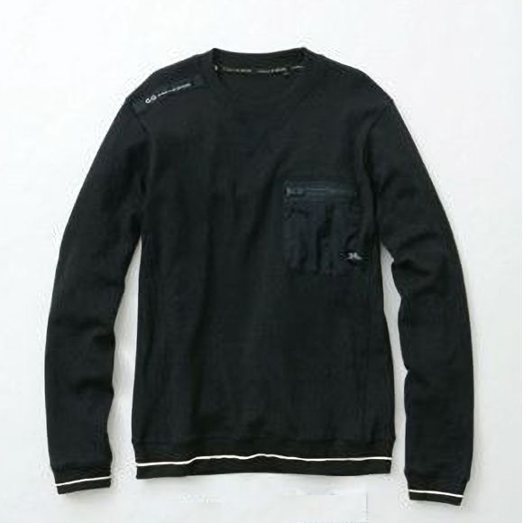 G.G. 6.2oz ヘビーウエイト長袖Tシャツ(胸ファスナーポケット) S～3Lサイズ (ブラック)