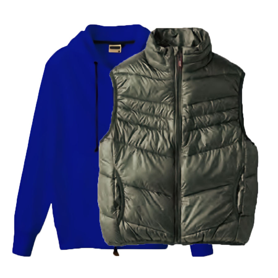 重ね着アウターセットアップ 防寒ベスト+フルジップパーカー(7.1oz) 4Lサイズ (アーミー(Outer)+ロイヤルブルー(Inner))