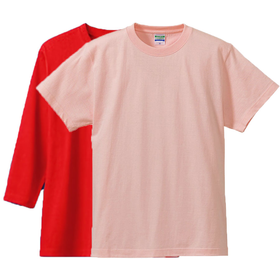 Tシャツ重ね着コーデ(半袖 5.6oz ユナイテッドアスレ+ 七分袖 6.2oz Soberry) (半袖ベビーピンク+七分袖レッド)