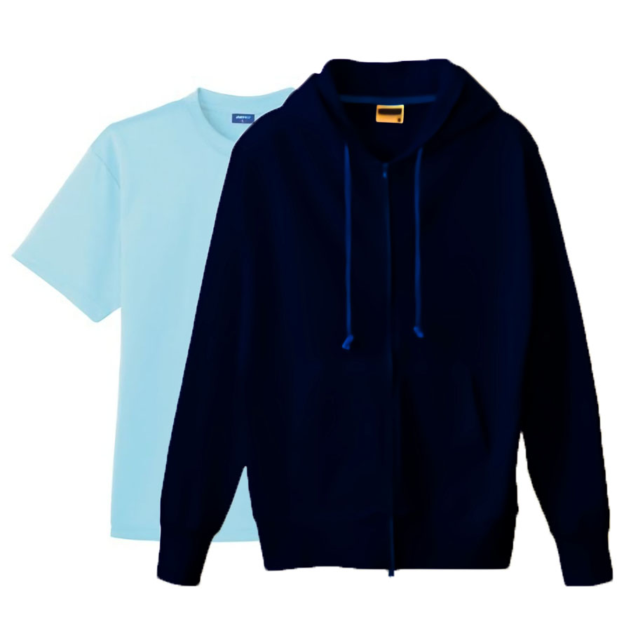 コーデ・セットアップ フルジップパーカー+半袖Tシャツ(DRY+D 4.4oz) SS～3L (ネイビー(Outer)+サックス(Inner))