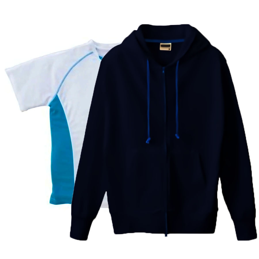 ジョギングウェア・コーディネート フルジップパーカー+ラグランスリーブTシャツ S～3L (ネイビー(Outer)+ホワイトxターコイズ(Inner))