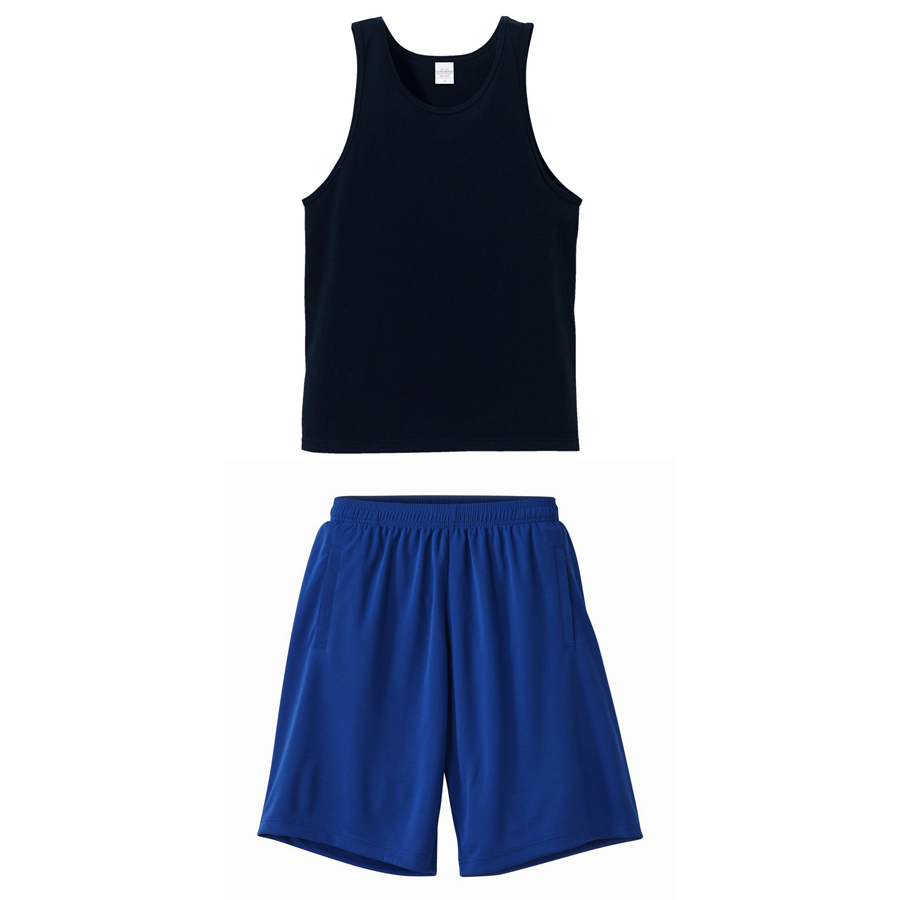 ユナイテッドアスレ バスケットボール プラクティスジャージ タンクトップ+パンツ セットアップ (上ネイビー+下コバルトブルー)