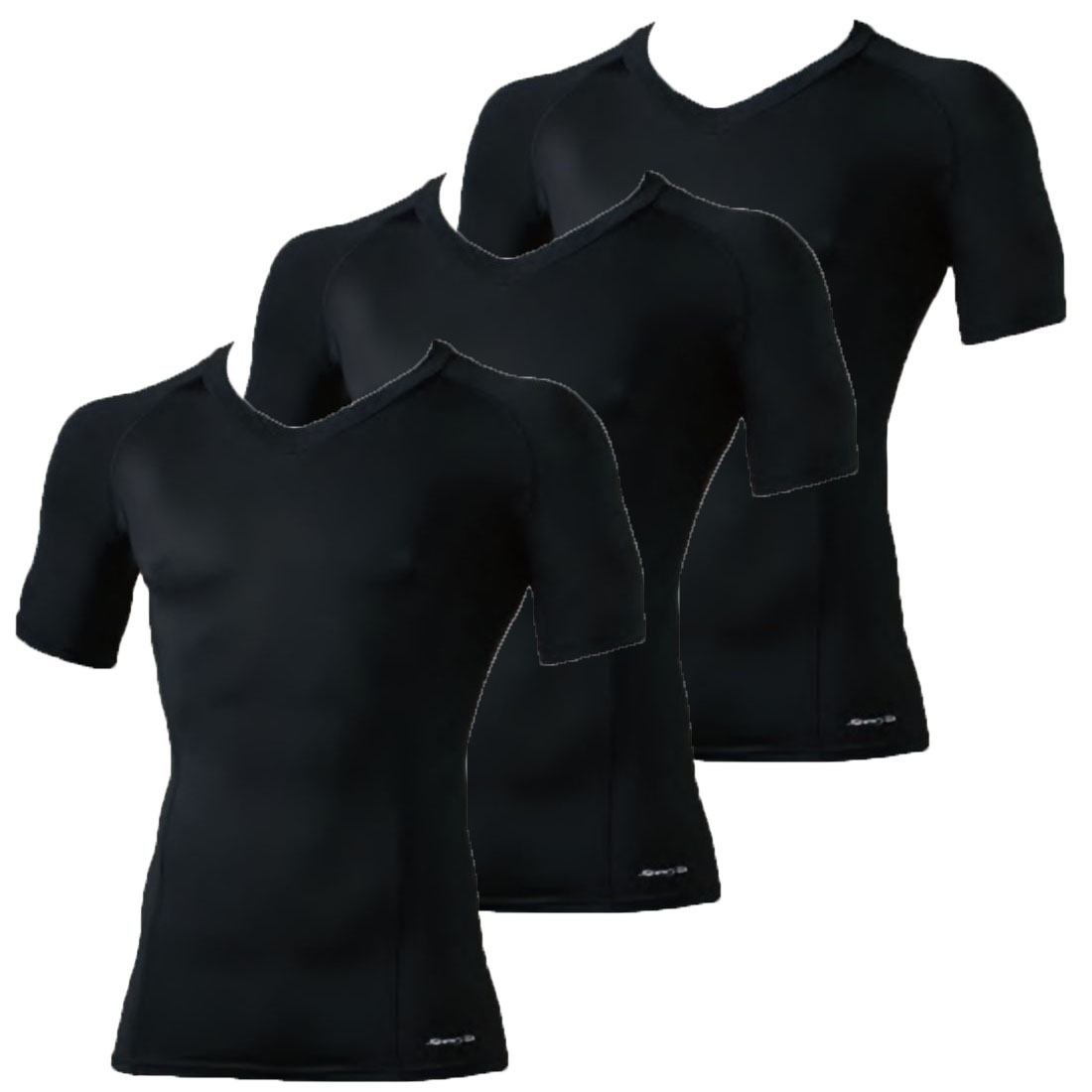 春夏3days 半袖サポートシャツ(吸汗速乾)3日間 Vネック半袖サポートシャツ×3 S～3L (ブラック)