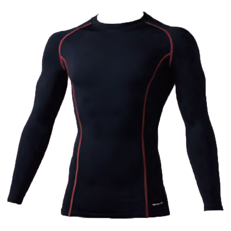 BODY SUPPORT 防寒(裏起毛)サポートクルーネックシャツ SS～3Lサイズ (ブラックxレッドライン)