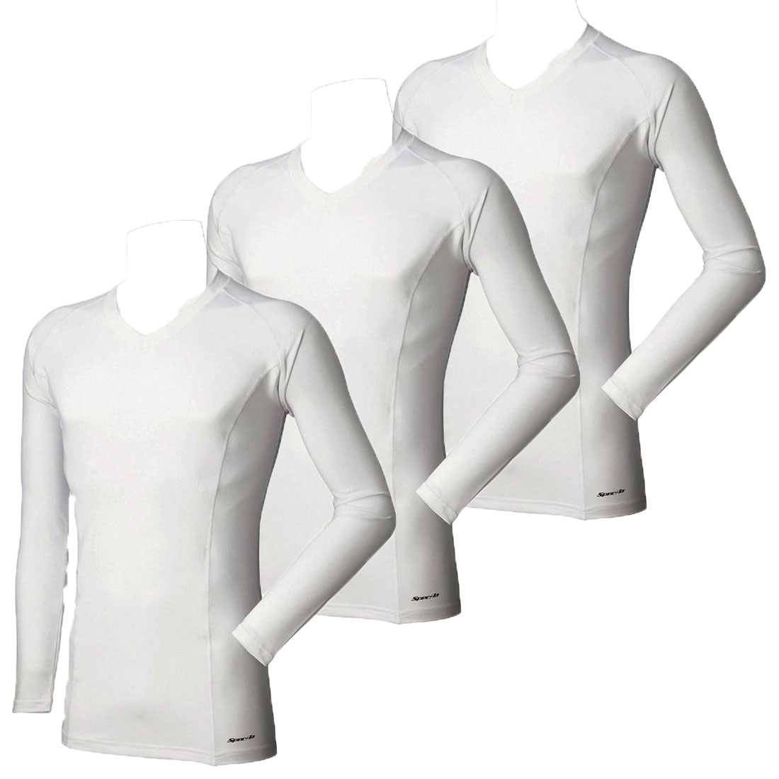 3days 防寒(裏起毛)長袖サポートシャツ3日間 Vネック長袖サポートシャツ×3 SS～3L (ホワイト)