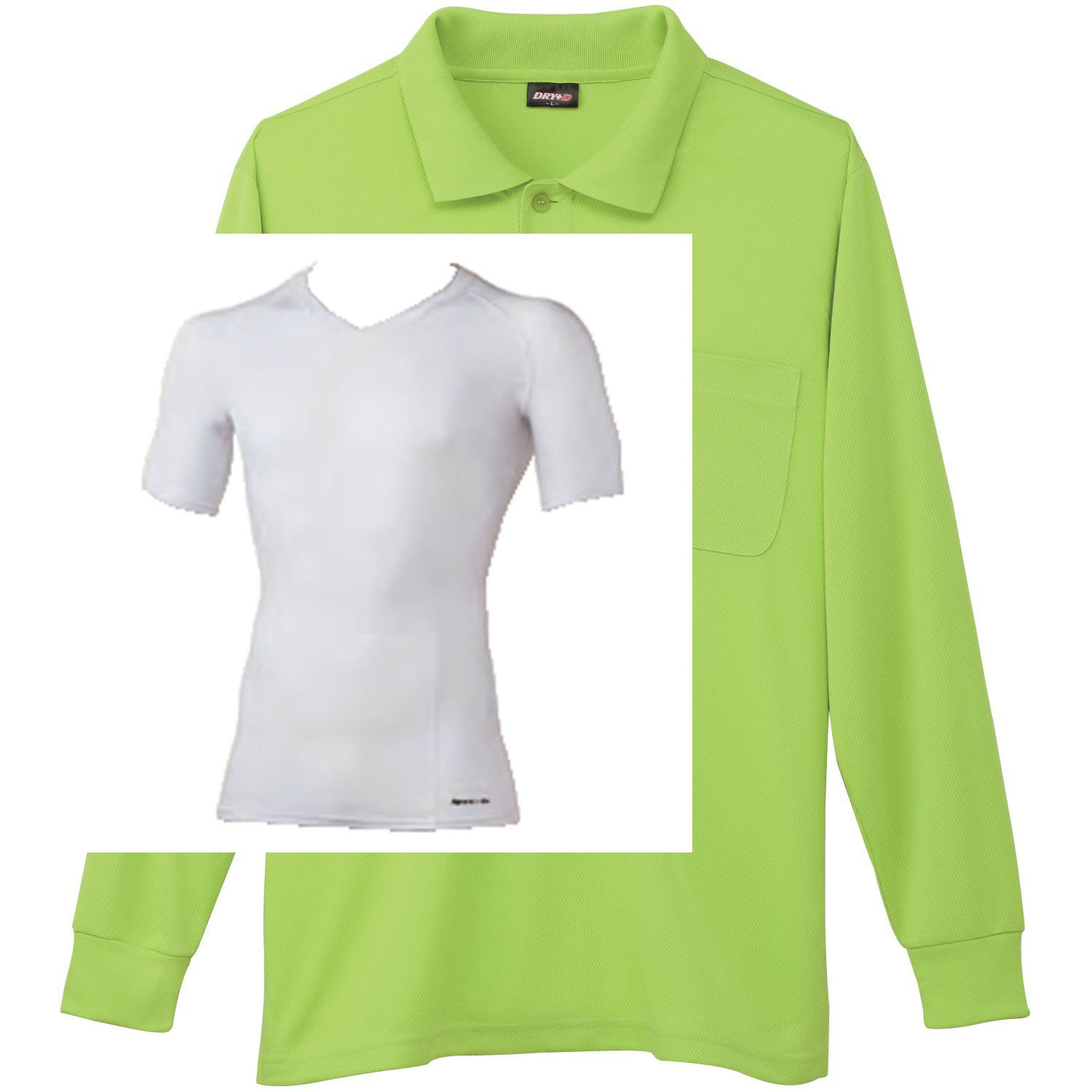 ライトグリーン+Vネックインナー(白)