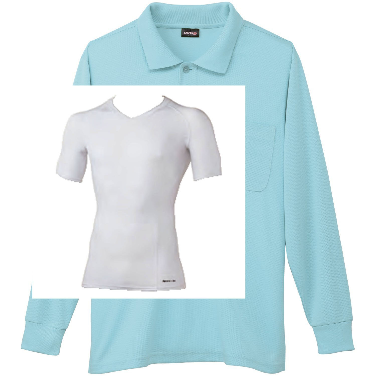 サックス+Vネックインナー(白)