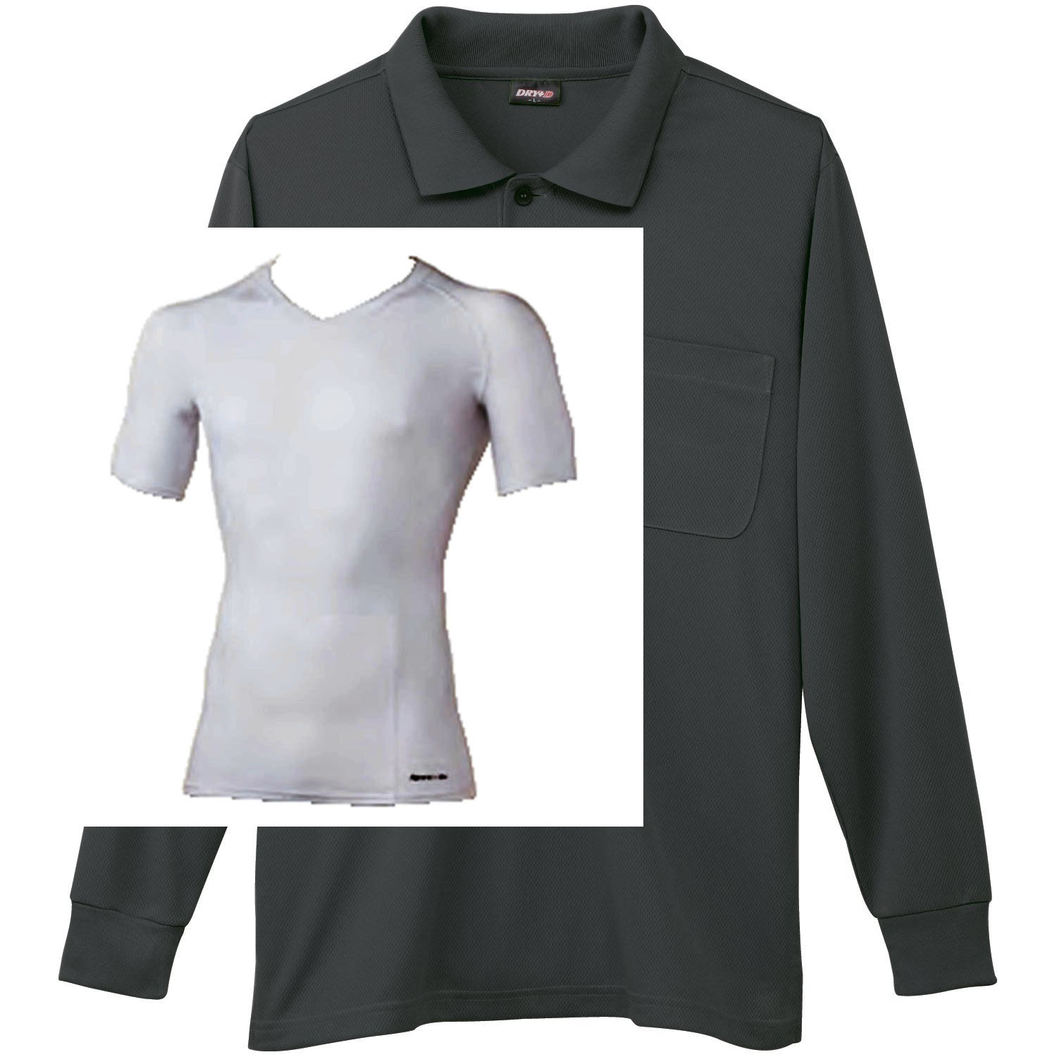 チャコールグレー+Vネックインナー(白)