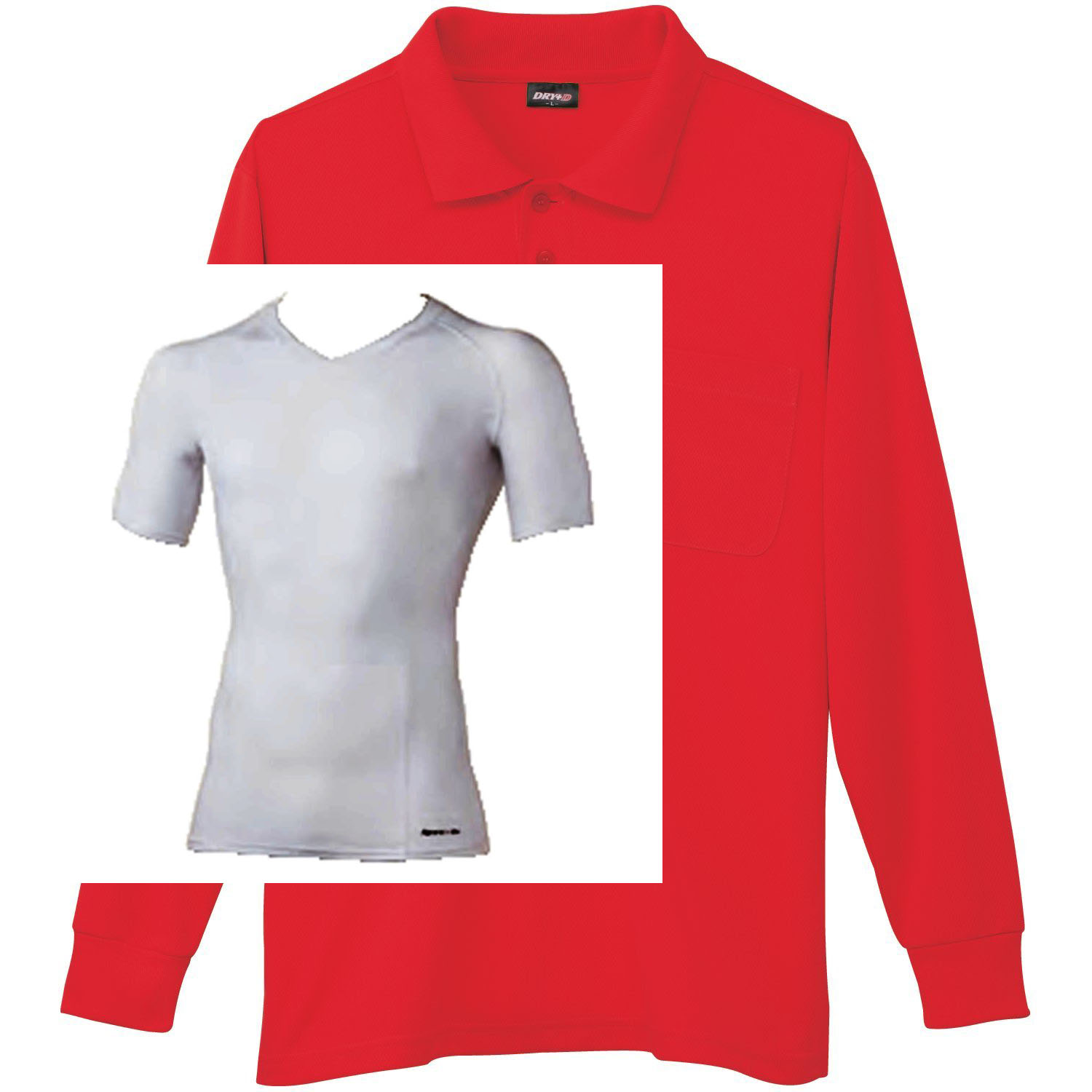 レッド+Vネックインナー(白)