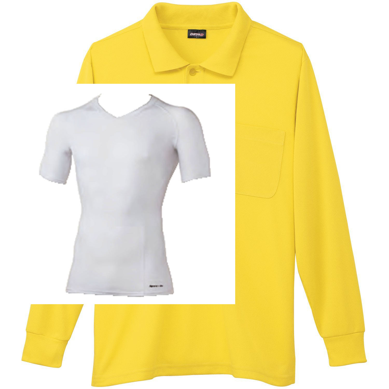 イエロー+Vネックインナー(白)