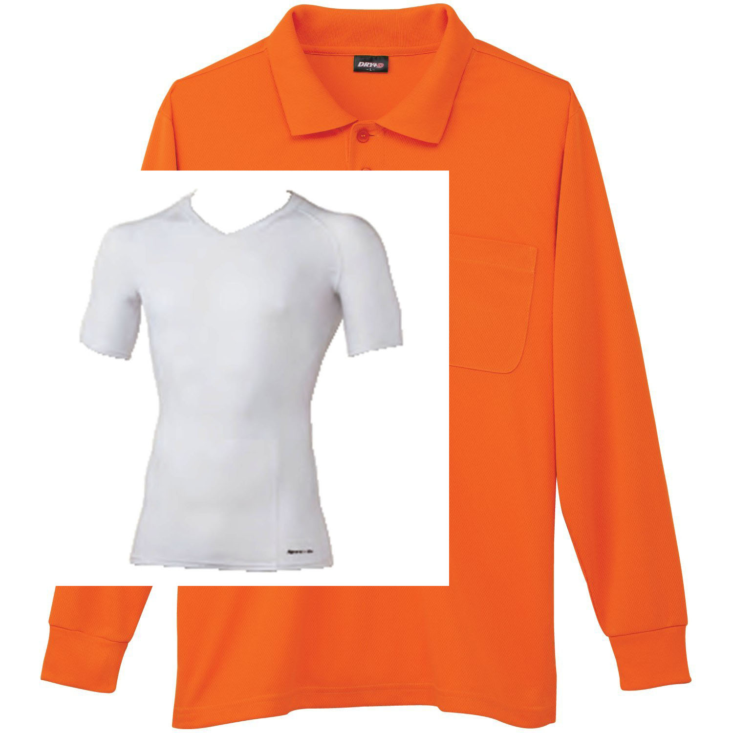 オレンジ+Vネックインナー(白)