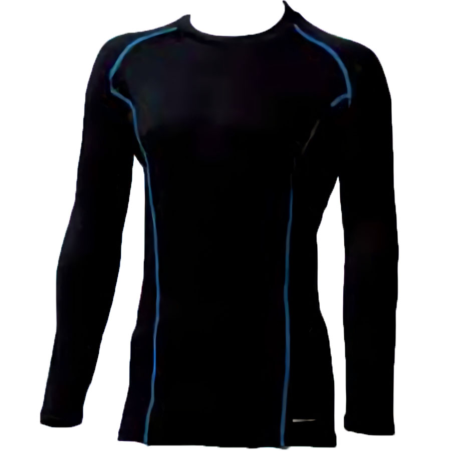 サポート長袖Tシャツ(吸汗速乾、サラッとした着心地) S～3Lサイズ (ブラックxブルーライン)