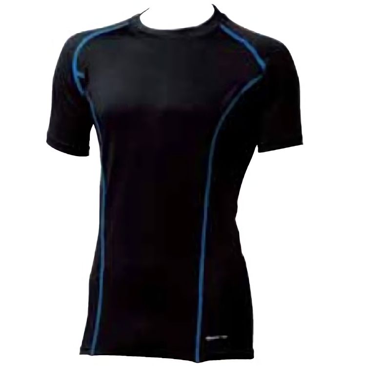 サポート半袖Tシャツ(吸汗速乾、サラッとした着心地) S～3Lサイズ (ブラックxブルーライン)