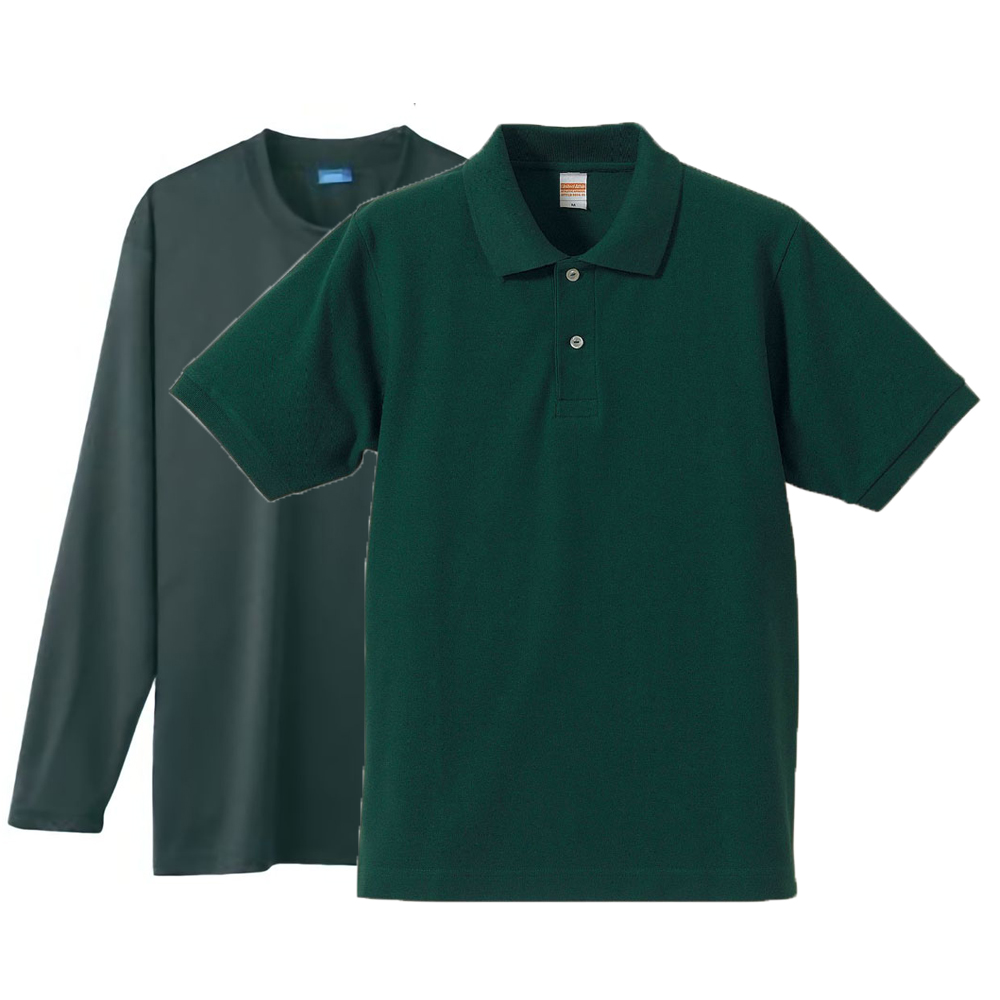 DRY+D 高機能長袖Tシャツ+ユナイテッドアスレ半袖ポロシャツ重ね着コーデ 学割セット (Inner:チャコールグレー+Outer:ブリティッシュグリーン)
