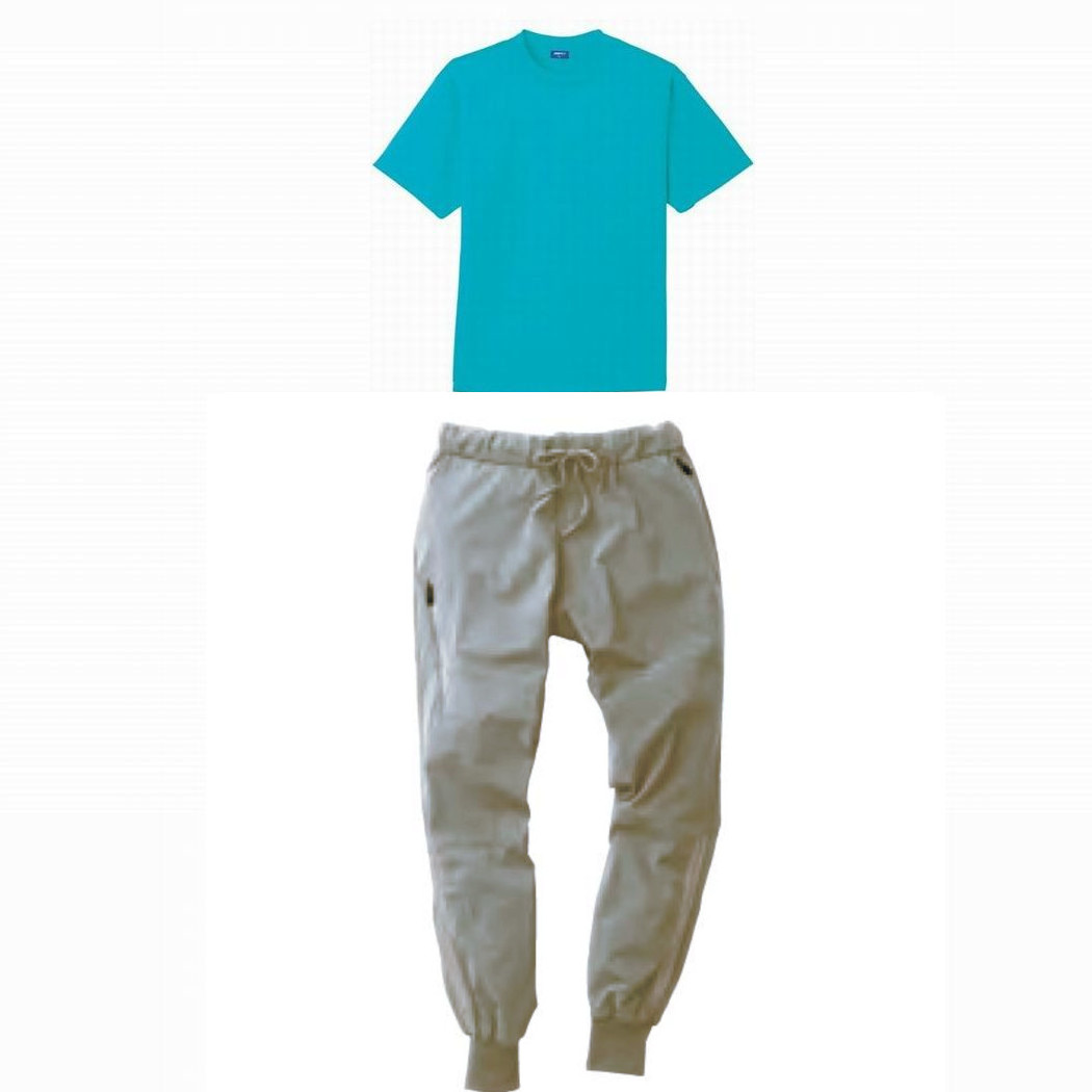 ターコイズ(Tシャツ)+シルバーグレー(パンツ)