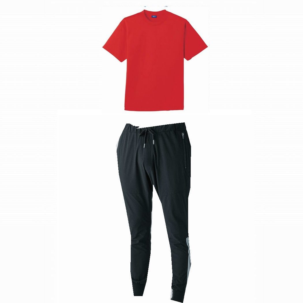 レッド(Tシャツ)+ブラック(パンツ)