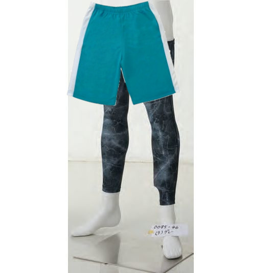 エメラルドブルー(パンツ)+グレー(レッグサポーター)