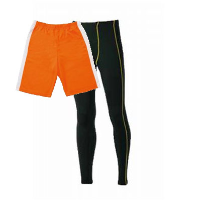 防寒ランニングウェアBOTTOMS 2点セット 裏起毛コンプレッションインナー+ハーフパンツ (オレンジ(Outer) + ブラックxゴールドライン(Inner))