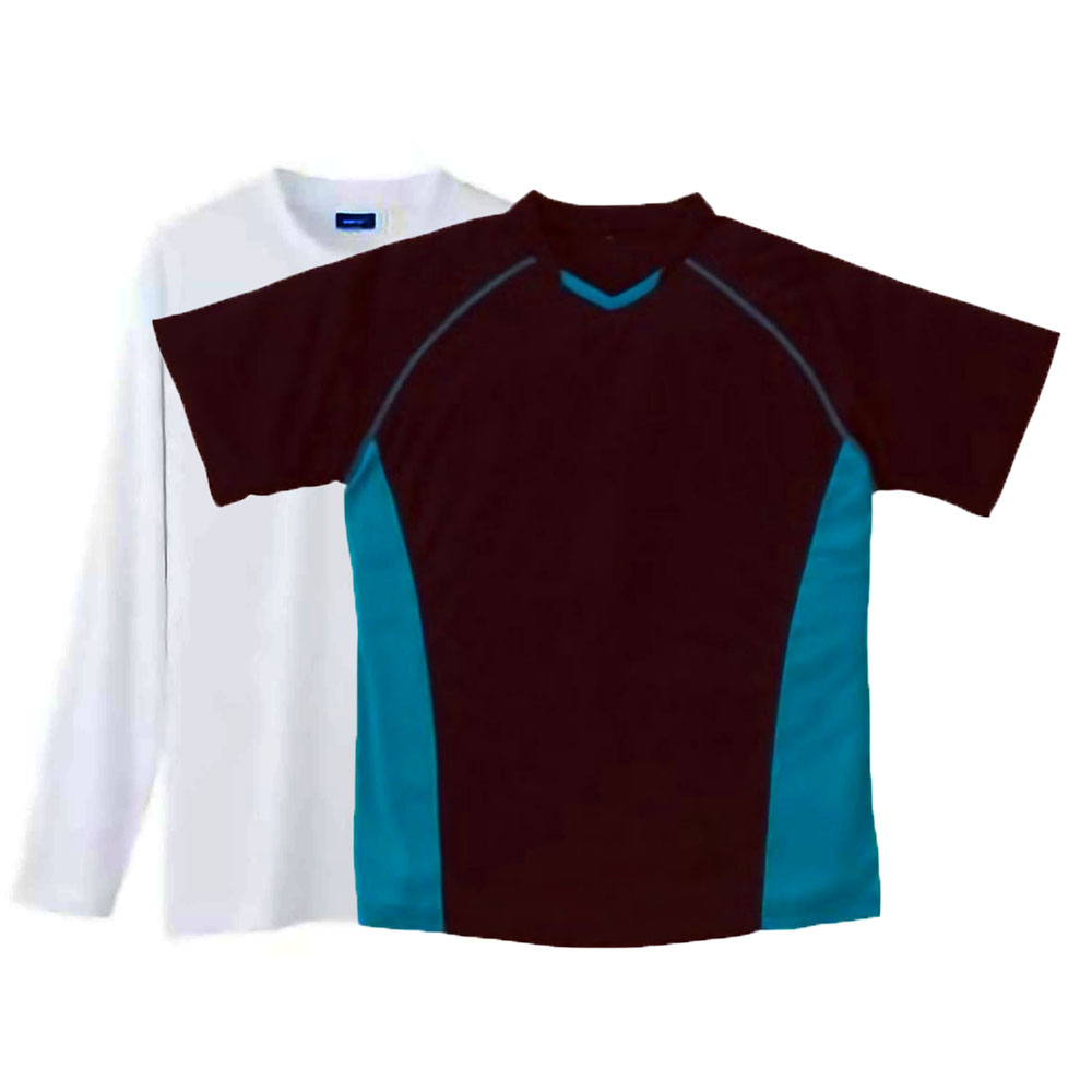 半袖スポT+長袖Tシャツ(袖口リブ・胸ポケット無し)重ね着コーデ・セットアップ S～3L (ネイビー+ホワイト(インナー))